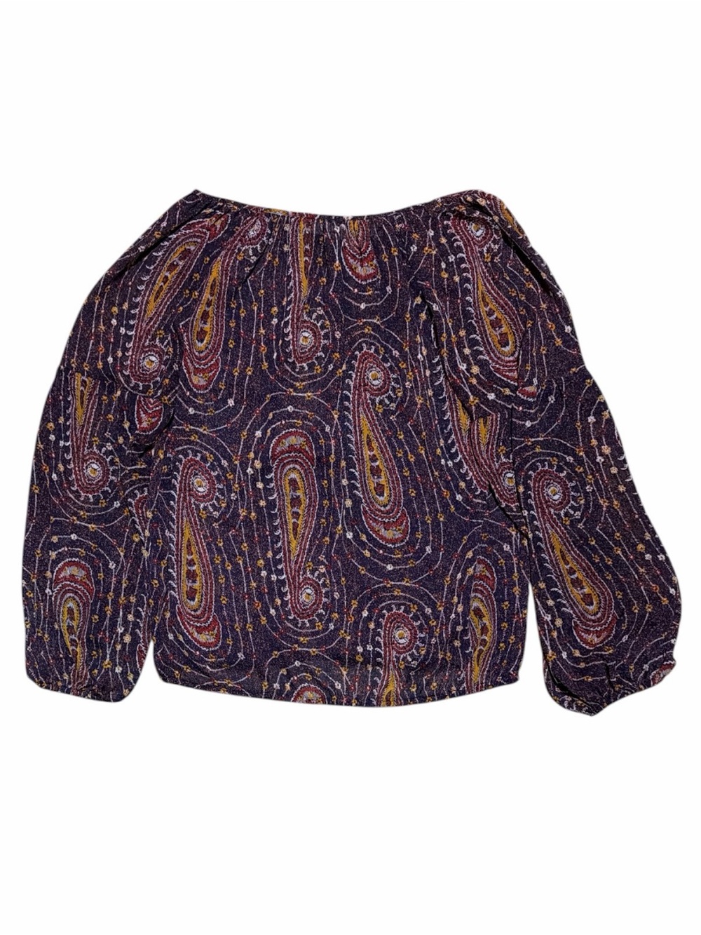 Lucky Brand Women’s M Sheer Paisley Peasant Blouse Boho Tassel Tie - Picture 4 of 5